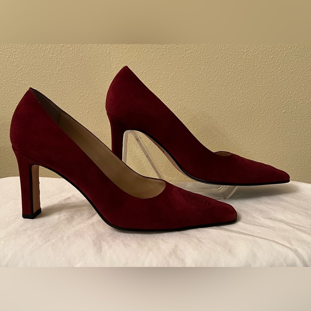 CHANEL Burgundy Suede Pointed-Toe Pumps